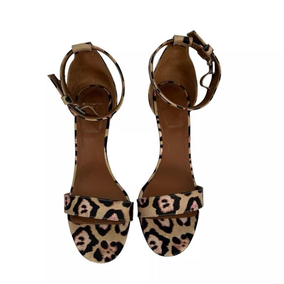 $750 Givenchy Pink/Beige Textured Leather Leopard Print Retra Heel Sandals Sz 7 - Picture 3 of 6